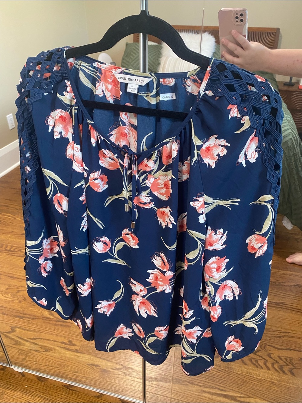 Counterparts Navy Blue Floral Tie-Neck Blouse